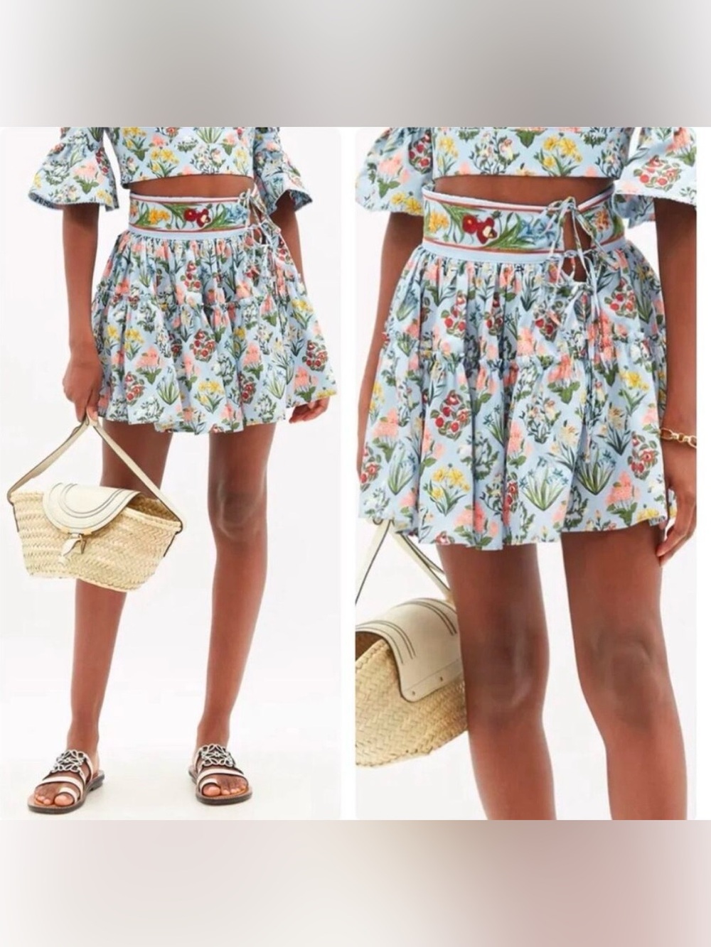 Agua Bendita Grosella Magdalena Dia Mini Skirt Blue Floral Print Cotton S